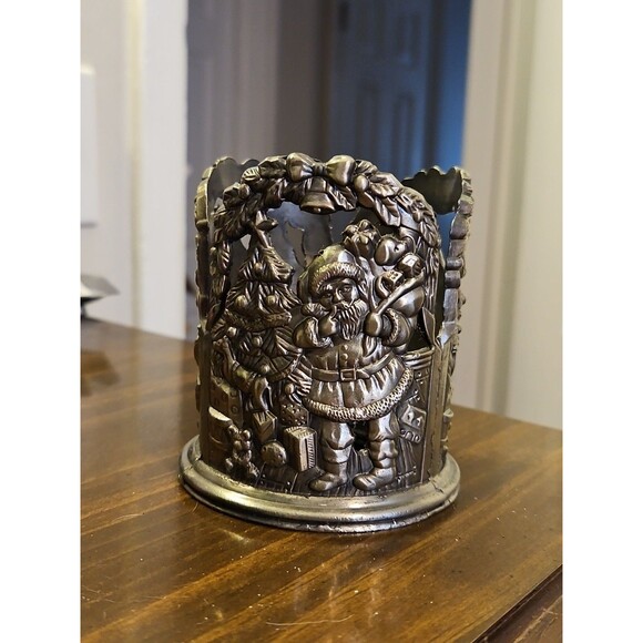 Godinger Silver Art Co Ltd Silver Toned Metal Detailed Christmas Candle Holder - Picture 2 of 7